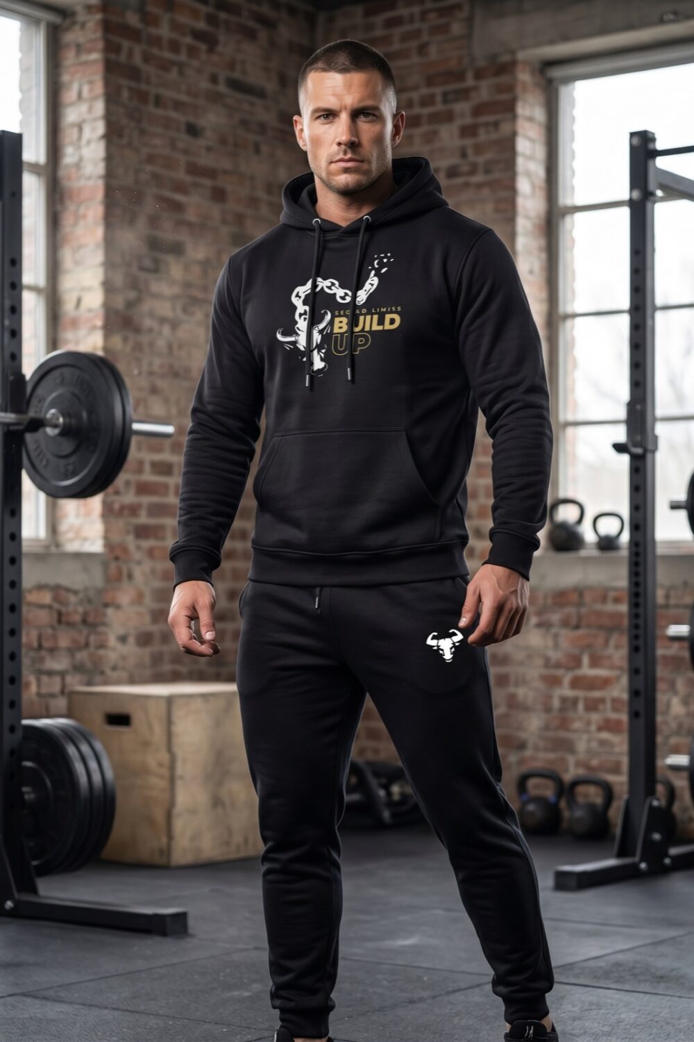 Build Up Hoodie in Schwarz, getragen im Training