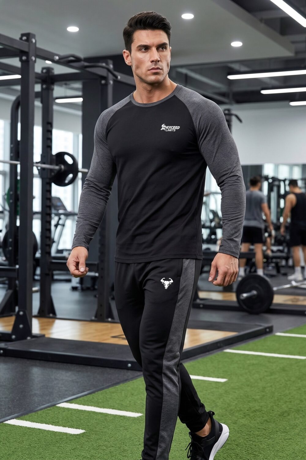 raglan-longsleeve Schwarz/Grau